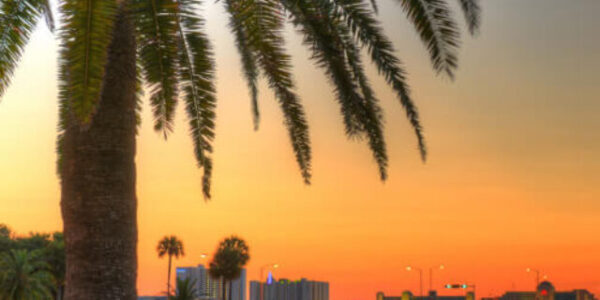 Take a romantic stroll along historic Beach Street all the way to Main Street at sunset in Daytona Beach, Florida.