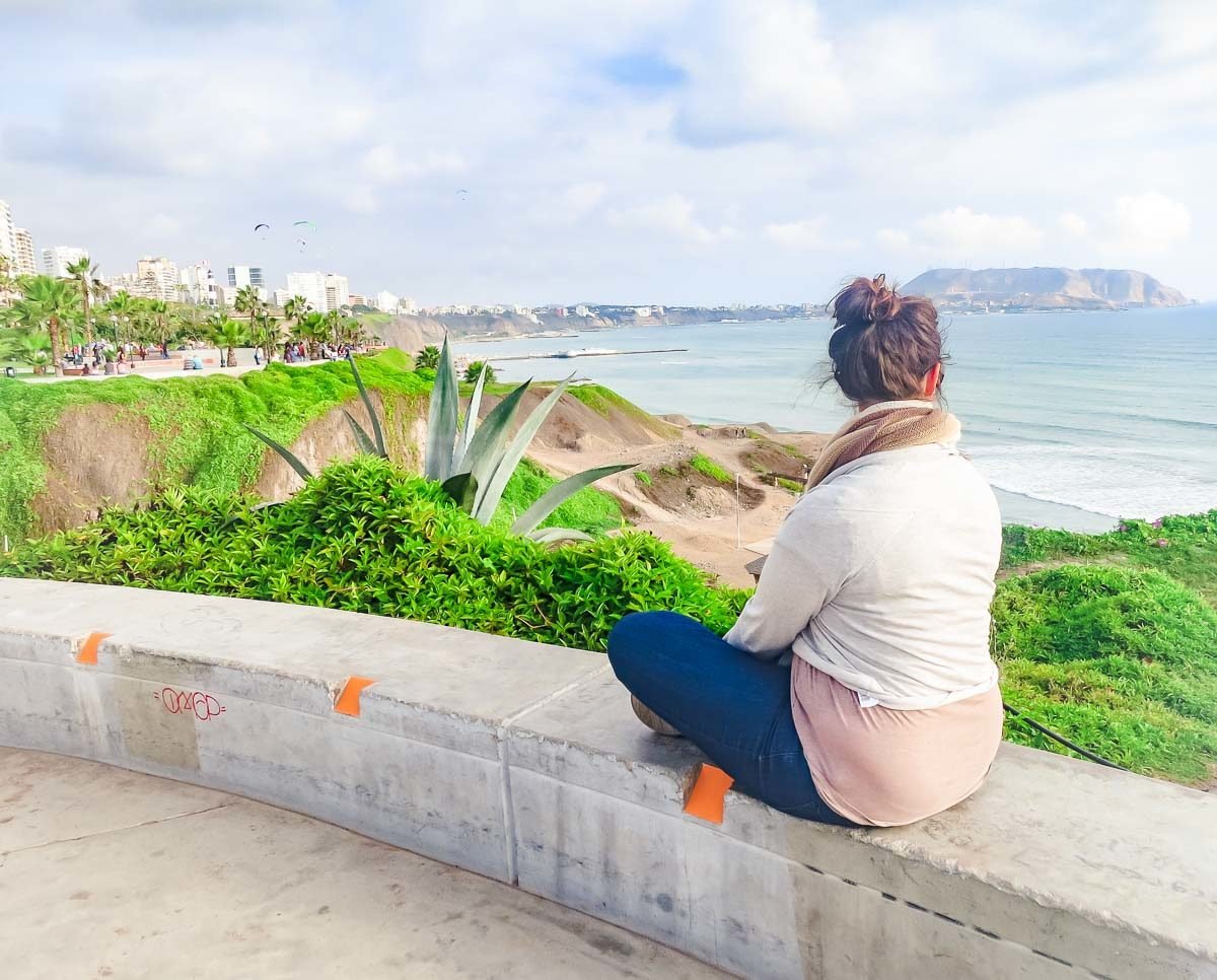 Watching the sun set in Lima, Peru in my travel jeans!