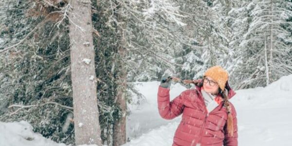 Frolicking in the snow in Banff, Canada.