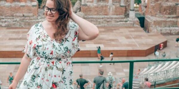 Lia at the Greek Theatre in Taormina, Italy.