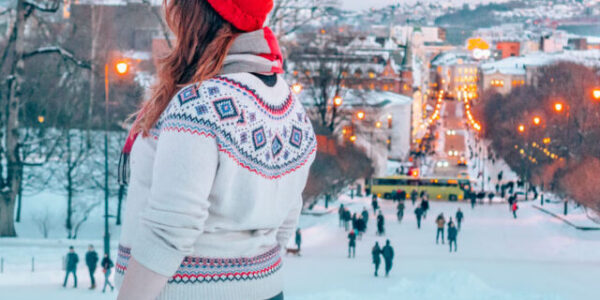 View from the Oslo Royal Palace in downtown Oslo, Norway in the winter.