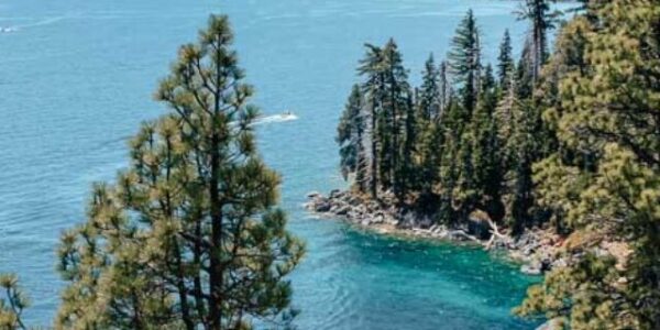 The view of Emerald Bay from the Rubicon Trail, at D.L. Bliss State Park in Lake Tahoe, CA.