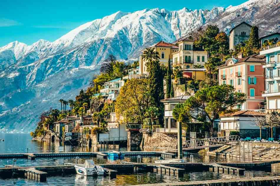 Ascona Switzerland in Winter against the mountains