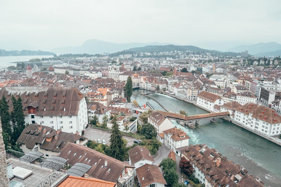 view of Lucerne from the top of the Musegg tower